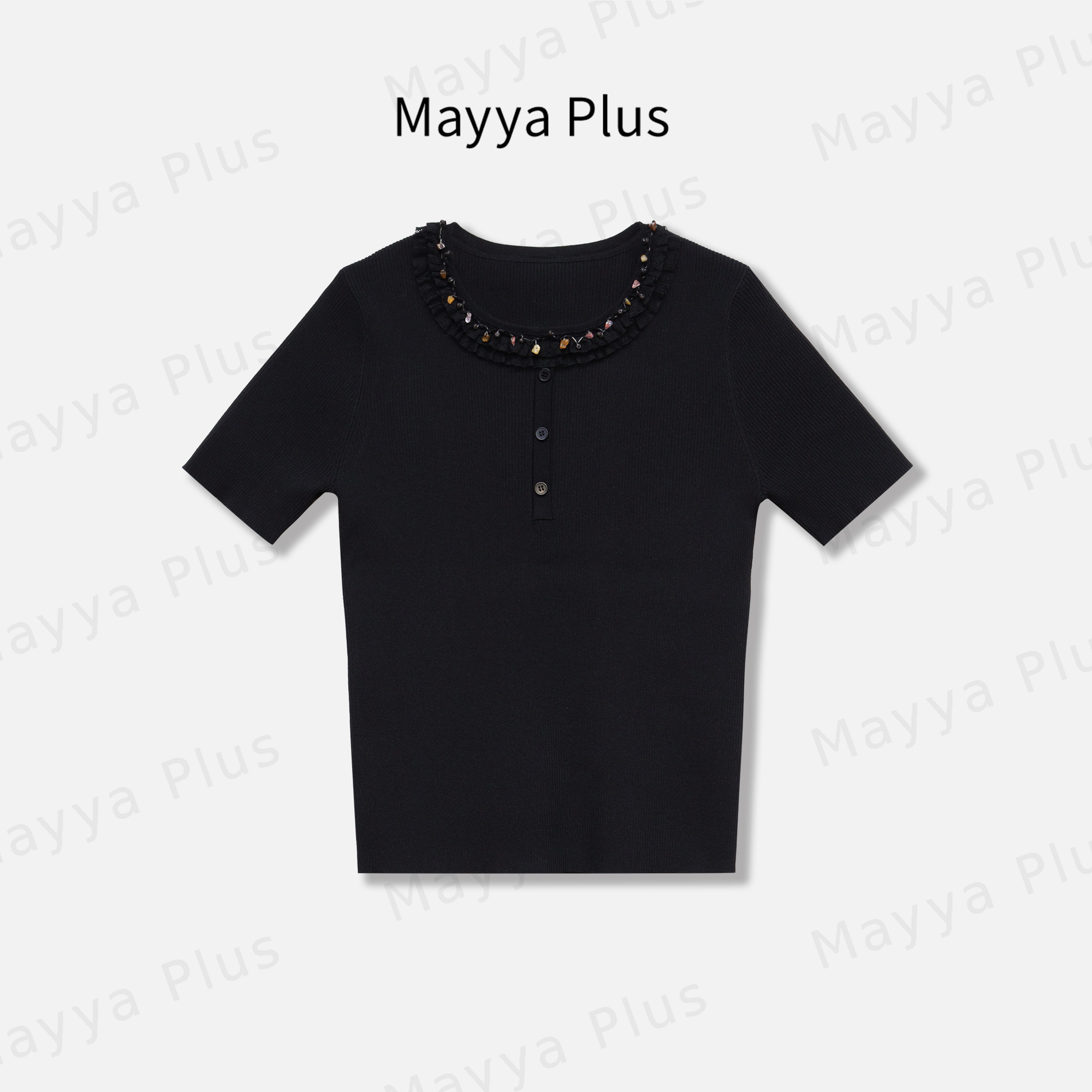 【晨露】Mayya Plus麦芽定制高级感针织衫蕾丝花边显瘦上衣32518795