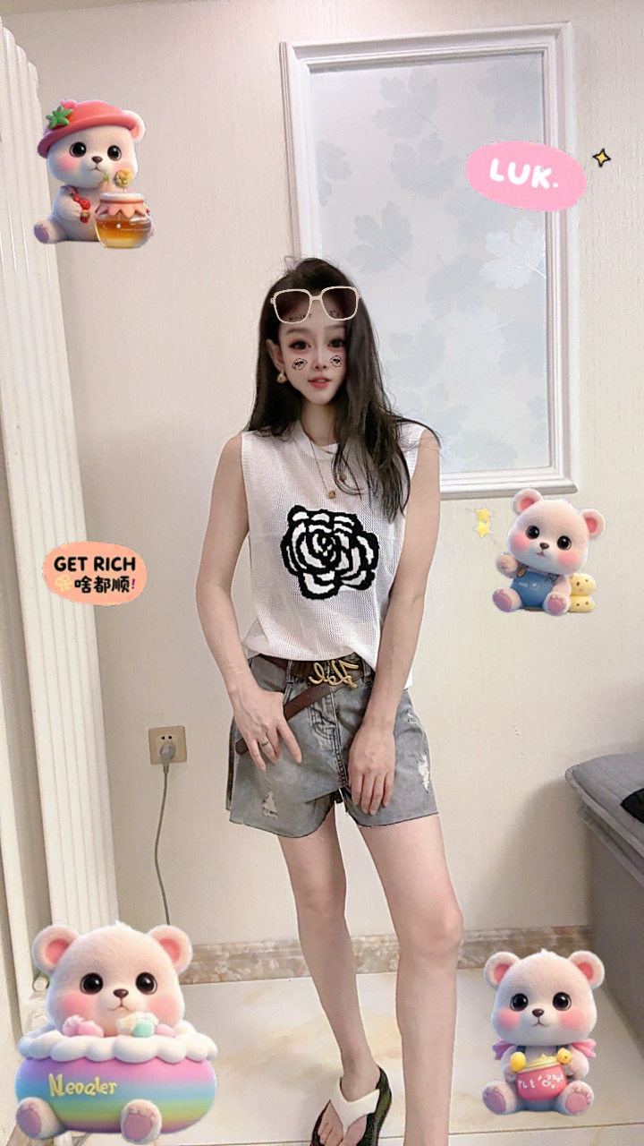 山茶花镂空针织无袖衫