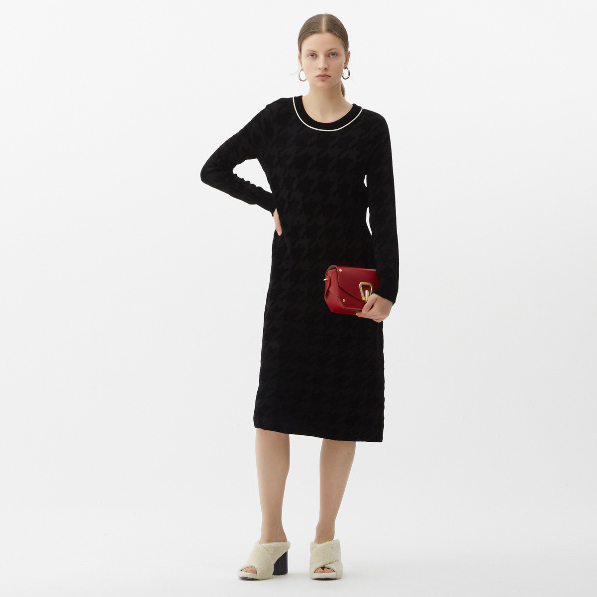 【粉丝专享】Marisfrolg/玛丝菲尔千鸟格肌理连衣裙