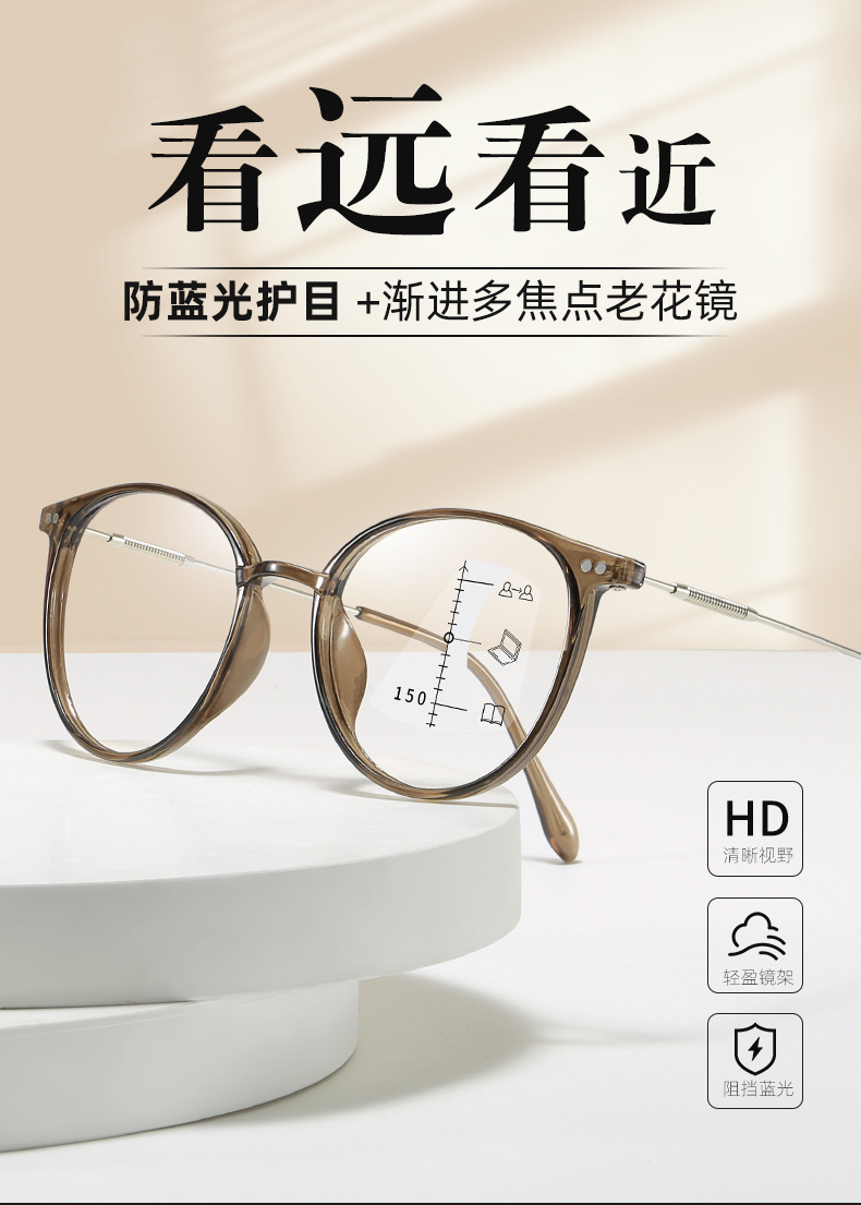 2025新款【看远看近老花镜】男女同款防蓝光护目渐进多焦点大框金属