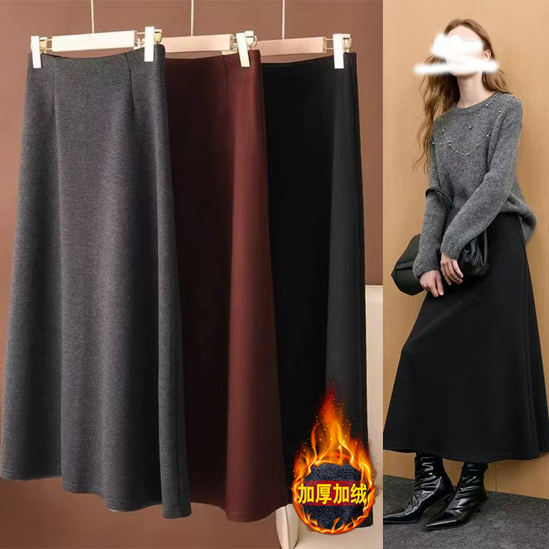 【醋酸羊绒+2个长度】加绒加厚半身裙气质百搭a字裙秋冬中长半裙