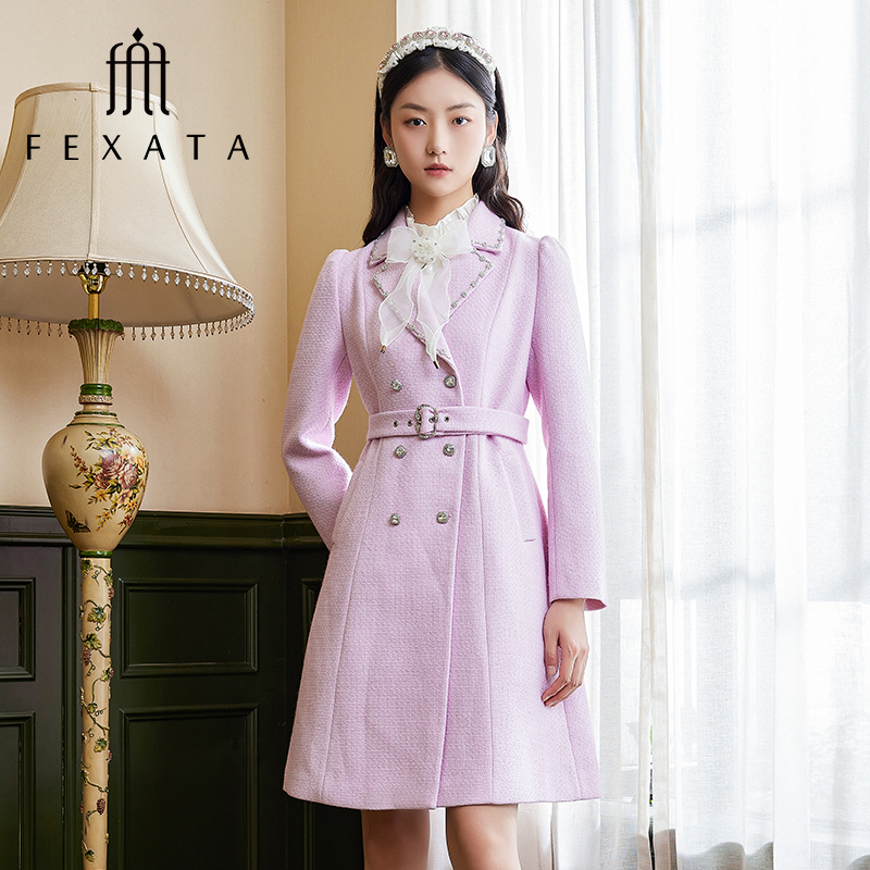 【小朱专属】FEXATA斐格思都市中长款毛呢外套复古双排扣大衣