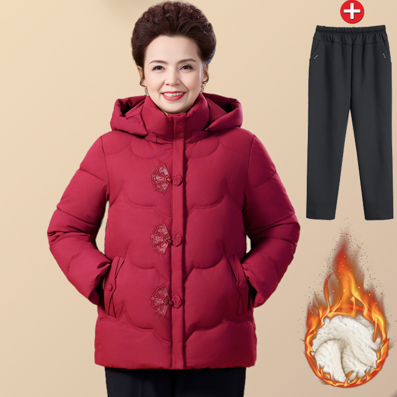 妈妈国风加绒加厚棉衣新中式中老年人女装冬装奶奶装外套太太棉服