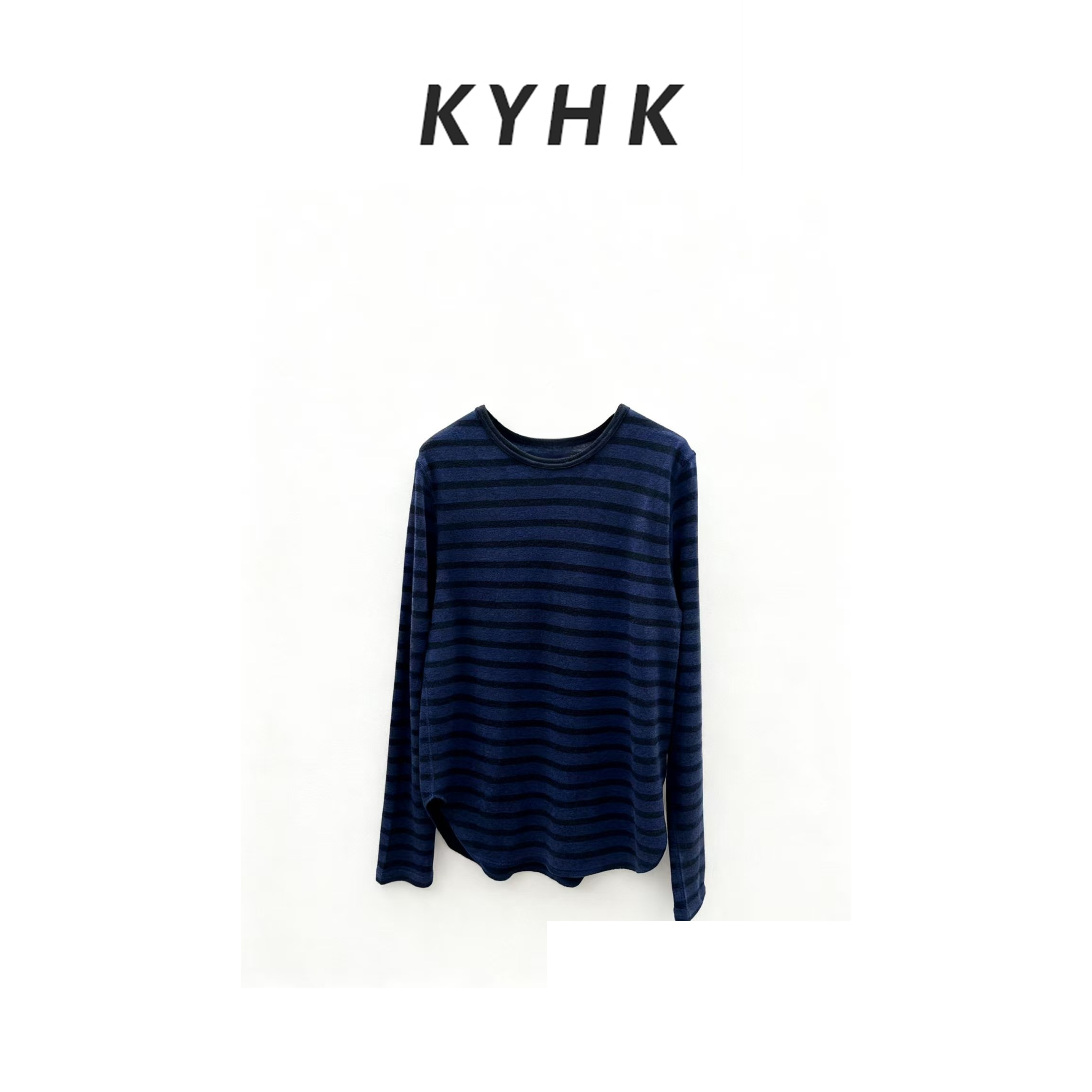 KYHK休闲条纹简约弧形边拉绒长袖T恤251073