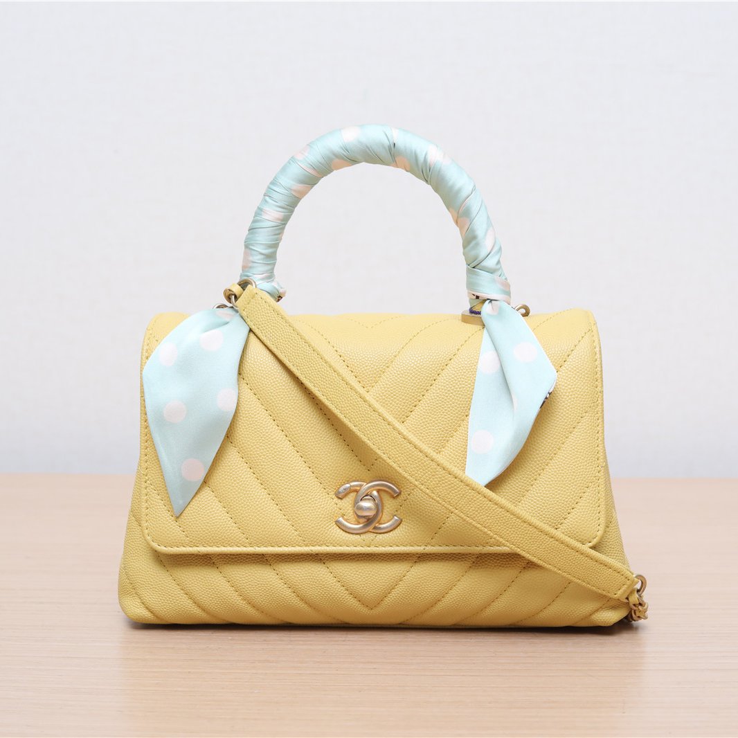 95新 Chanel/香奈儿 jf-290 小花双双 Handle 小号 黄色 27开