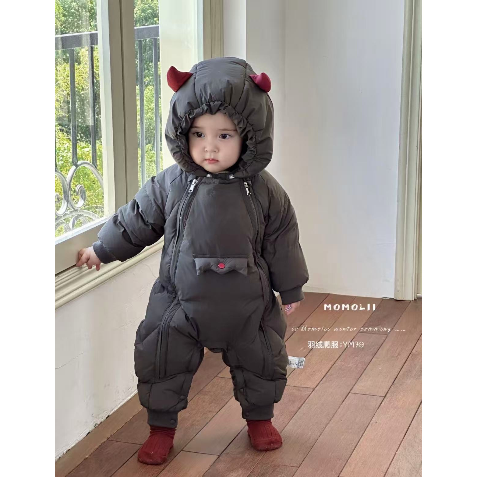 婴幼儿羽绒服连体衣小恶魔外出服连帽宝宝冬季新生儿2579