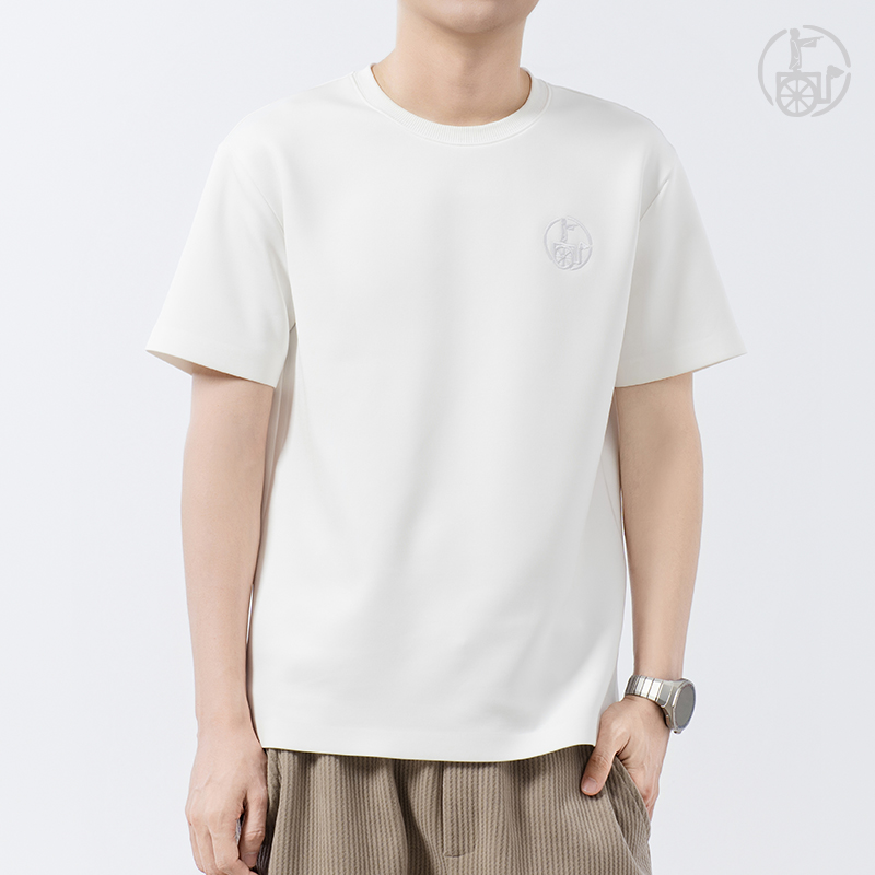 独夫之心原创春秋莫代尔压胶5A抗菌短袖圆领休闲男女透气