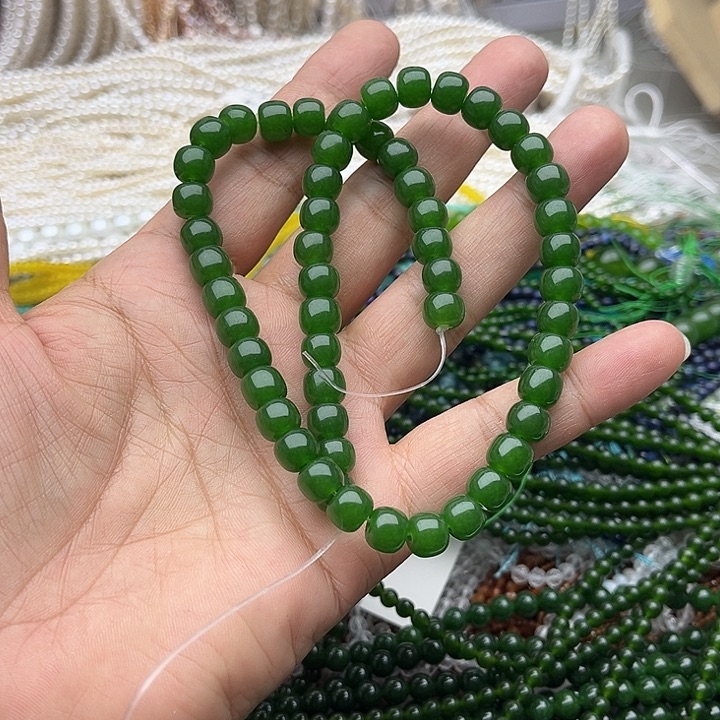 玛瑙/玉髓未镶嵌珠宝半成品一条8mm左右碧玉老型珠