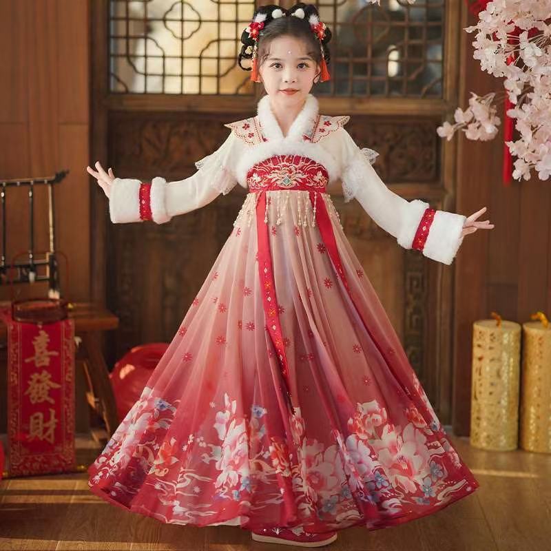 冬装女小女孩宝宝汉服中国风古装拜年服冬款冬季儿童春秋女童长袖