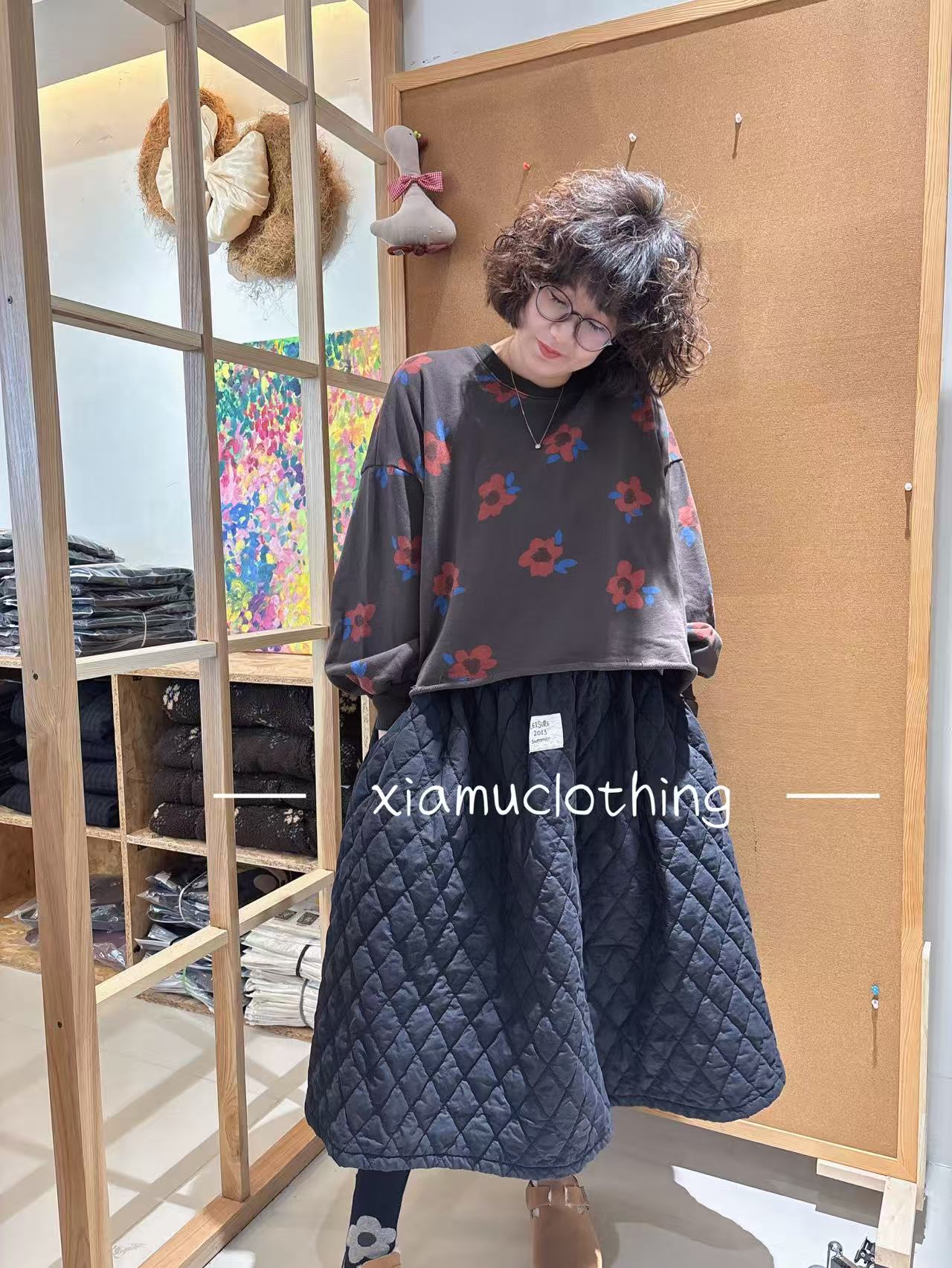 夏沐家洋气菱格夹棉蓬蓬百搭半身裙9978