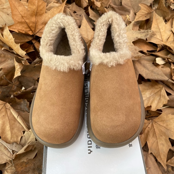 新款皮毛一体真皮舒适百搭小土豆羊毛博肯鞋冬季磨砂牛皮女鞋