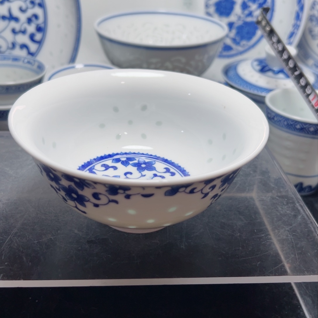 碗青花玲珑5寸紫荆花饭碗无边