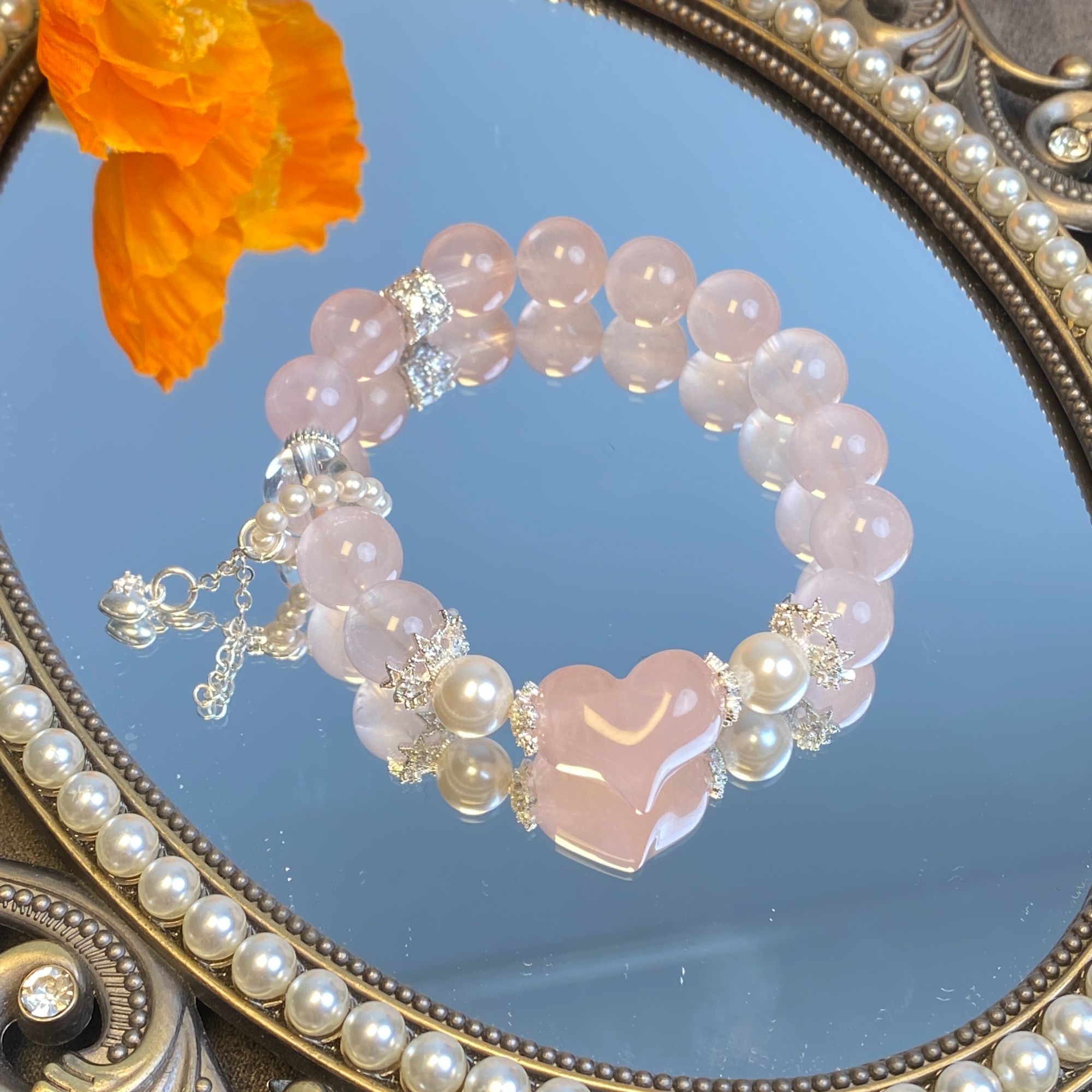 天然粉水晶爱心手链百搭甜美少女手串手链女S0041