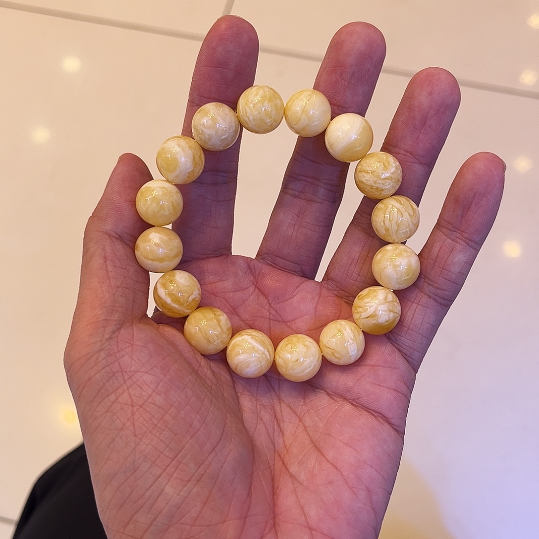 N***H蜜蜡未镶嵌手串浓白花手串13.5mm