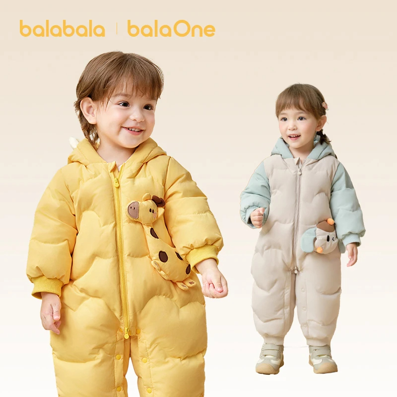 【balaOne】巴拉巴拉婴儿羽绒服连体衣2025新冬装哈衣爬服加厚保暖