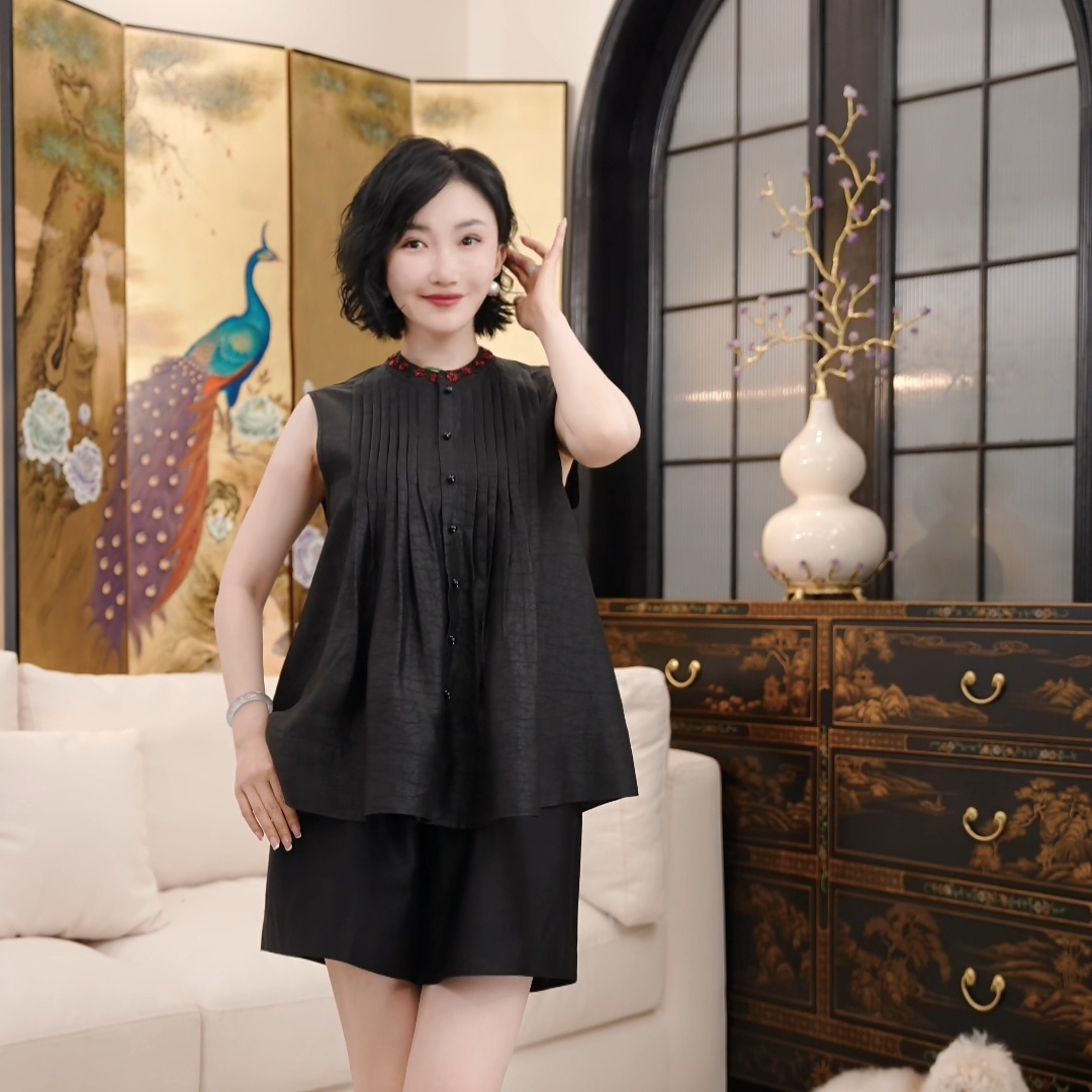 Betty Bairn【晚笙曲 · 香云纱】老料桑蚕丝无袖上衣25B-BW10122