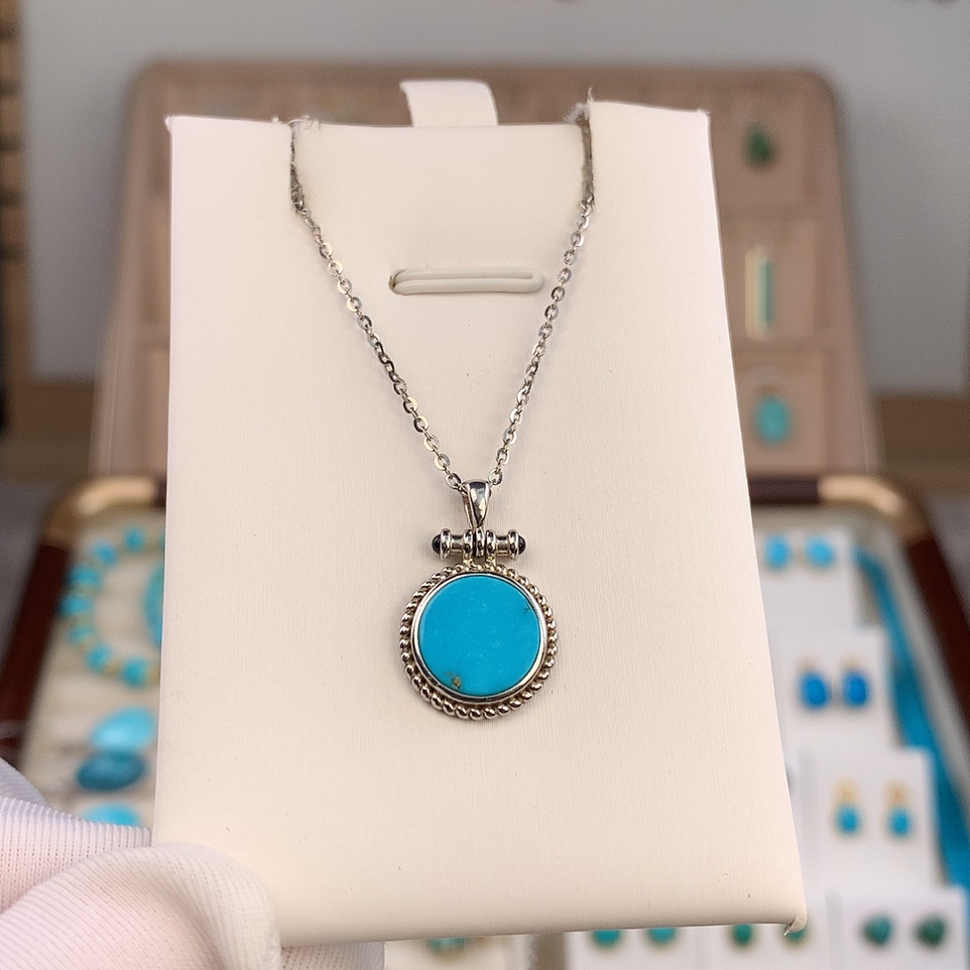 绿松石银S925镶嵌吊坠(不含链)