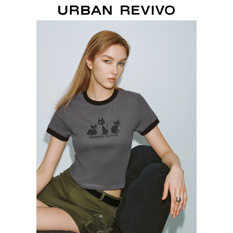 UR2025秋季新款女装时尚休闲撞色印花圆领短袖T恤UYV450144
