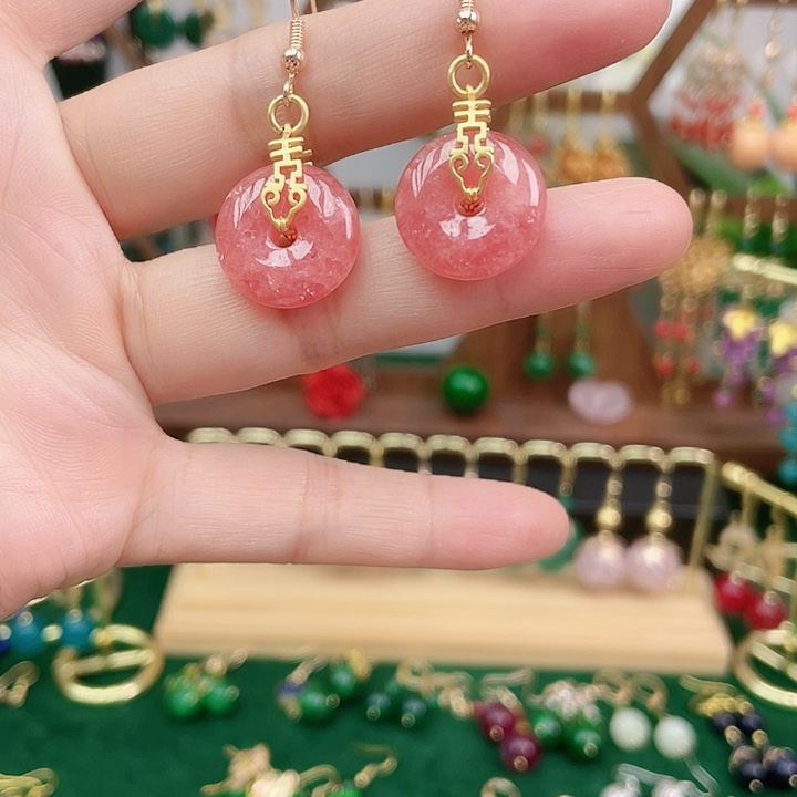 菱锰矿（红纹石）合金耳饰