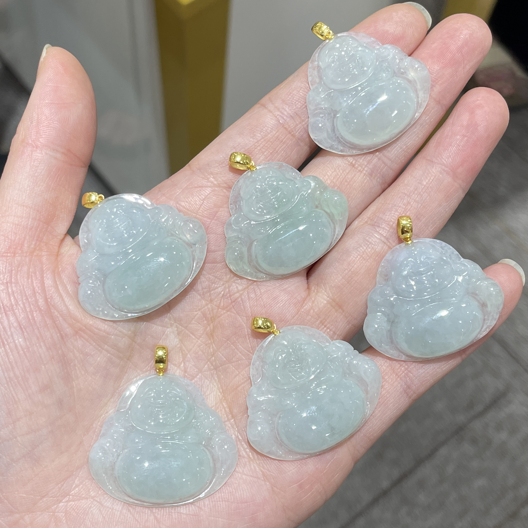 Y29翡翠A货佛公18K金镶吊坠（多样性发其一）