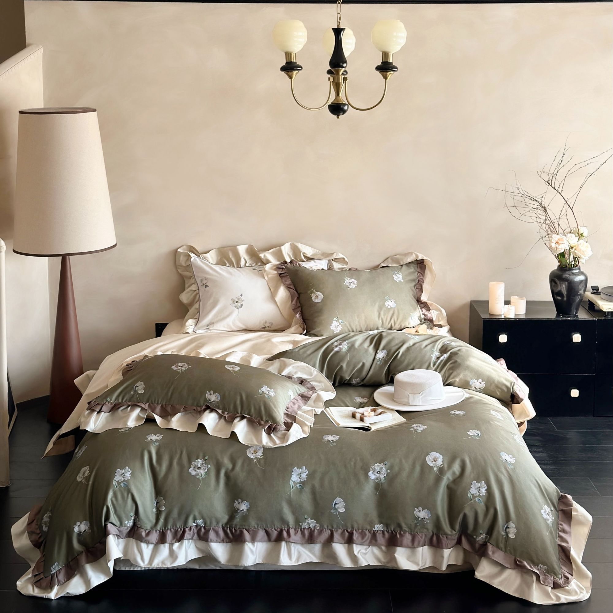 BK-[YANG-夏洛]高端轻奢法式数码印花四件套透气丝滑韩版荷叶边