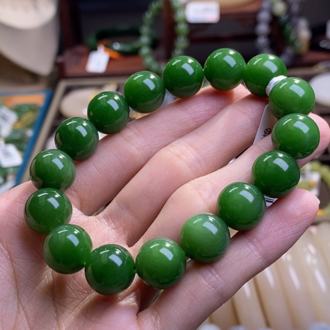 和田玉俄料碧玉手串12MM未镶嵌