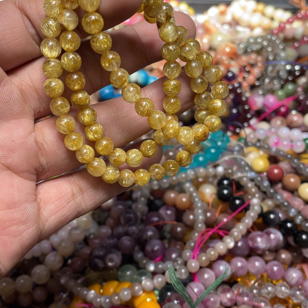 烟晶手链银S800镀金镶嵌