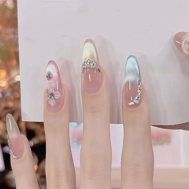 【夏日冰花】ZJG-猫眼款纯手工穿戴甲美甲-10片-反复佩戴