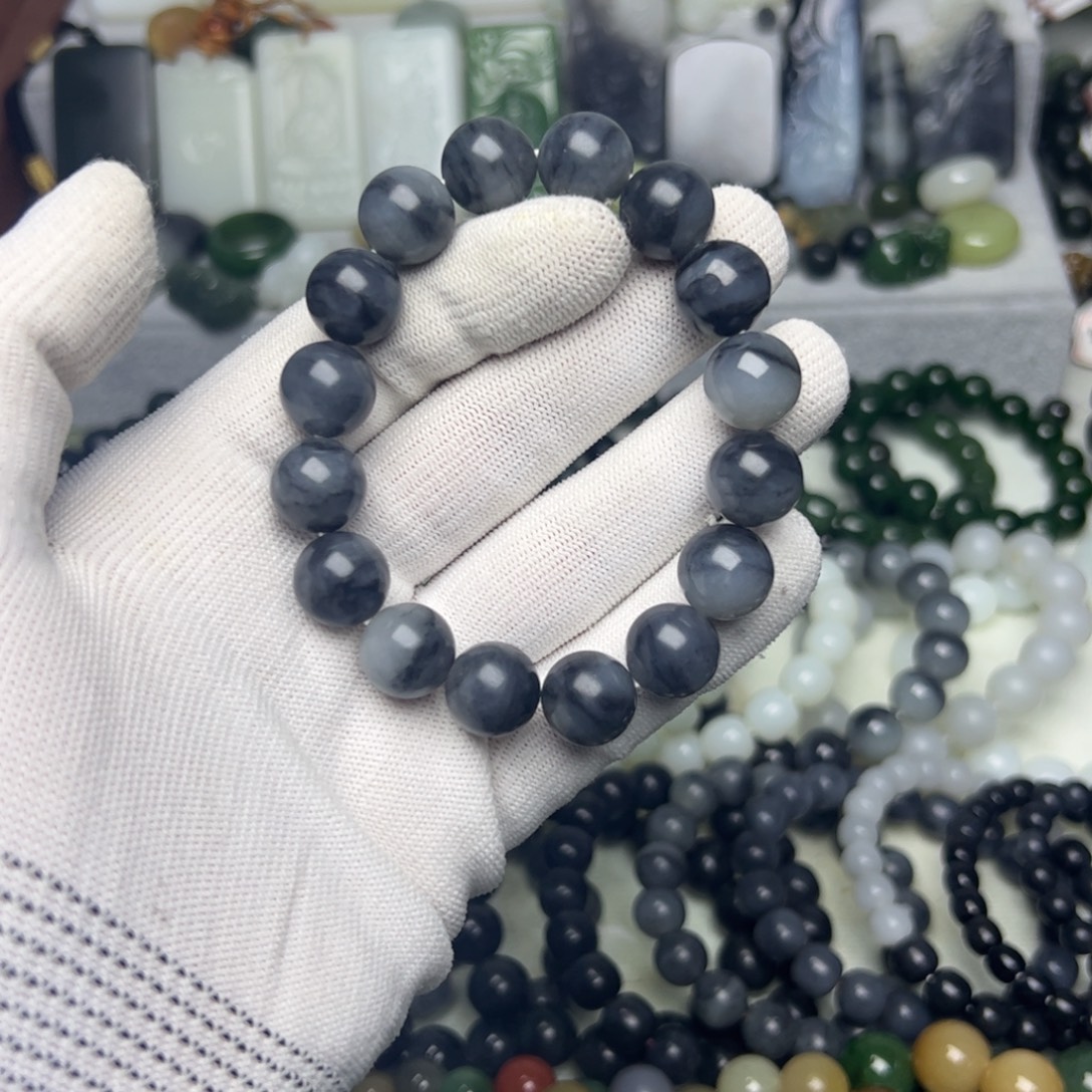 和田玉（子料）未镶嵌手链新疆和田青花籽料13有瑕