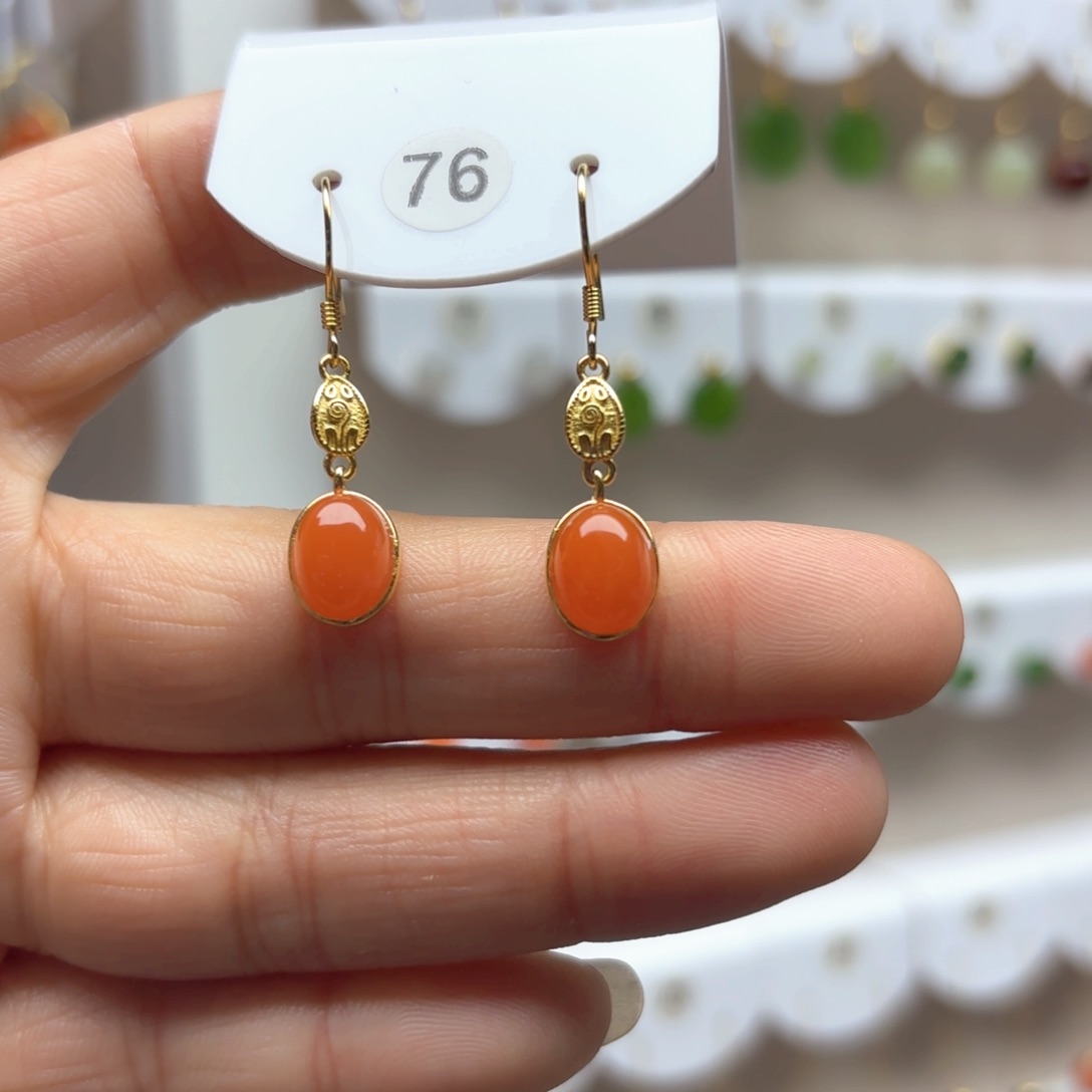 南红玛瑙耳饰银S925镶嵌