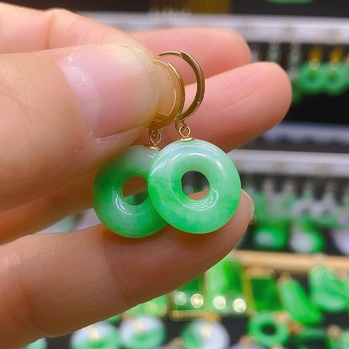 翡翠耳饰18K金镶嵌耳坠