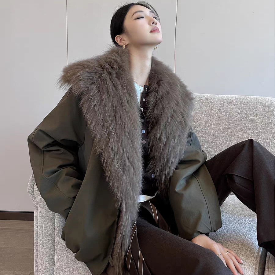 韩版狐狸毛领厚外套1253