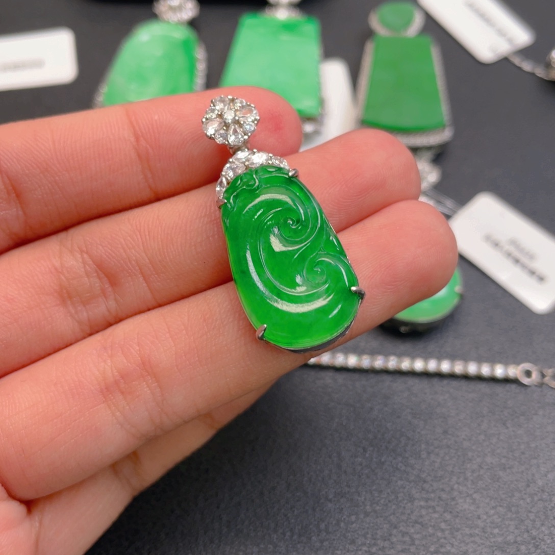 翡翠银S925镶嵌吊坠(不含链)