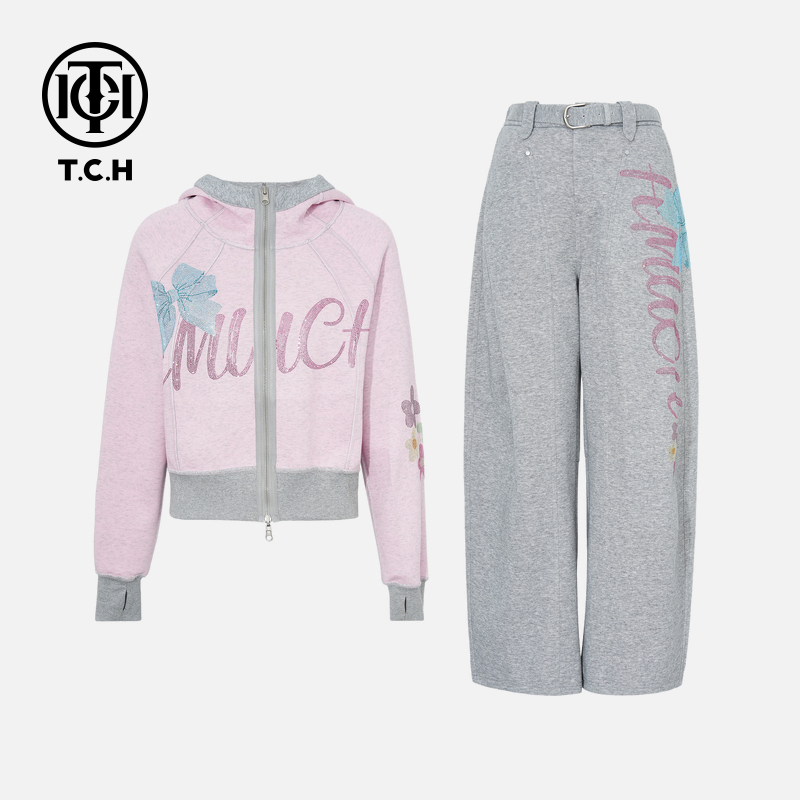 TCH私服秋冬氛围感烫钻时尚淑女气质粉色套装T75C07E5047轻奢tch