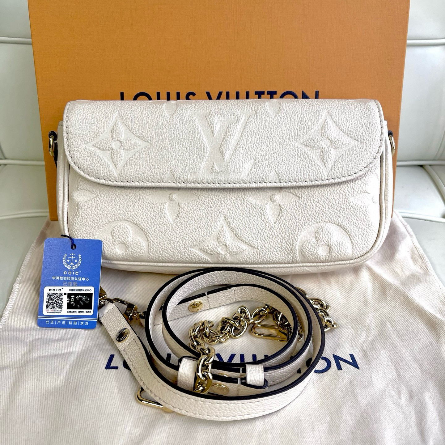 99新 LouisVuitton/路易威登 119960 lv全皮白色ivy斜挎包