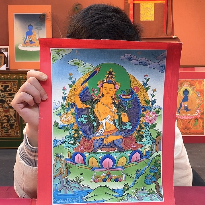 装裱画25×35纯手绘彩绘文殊