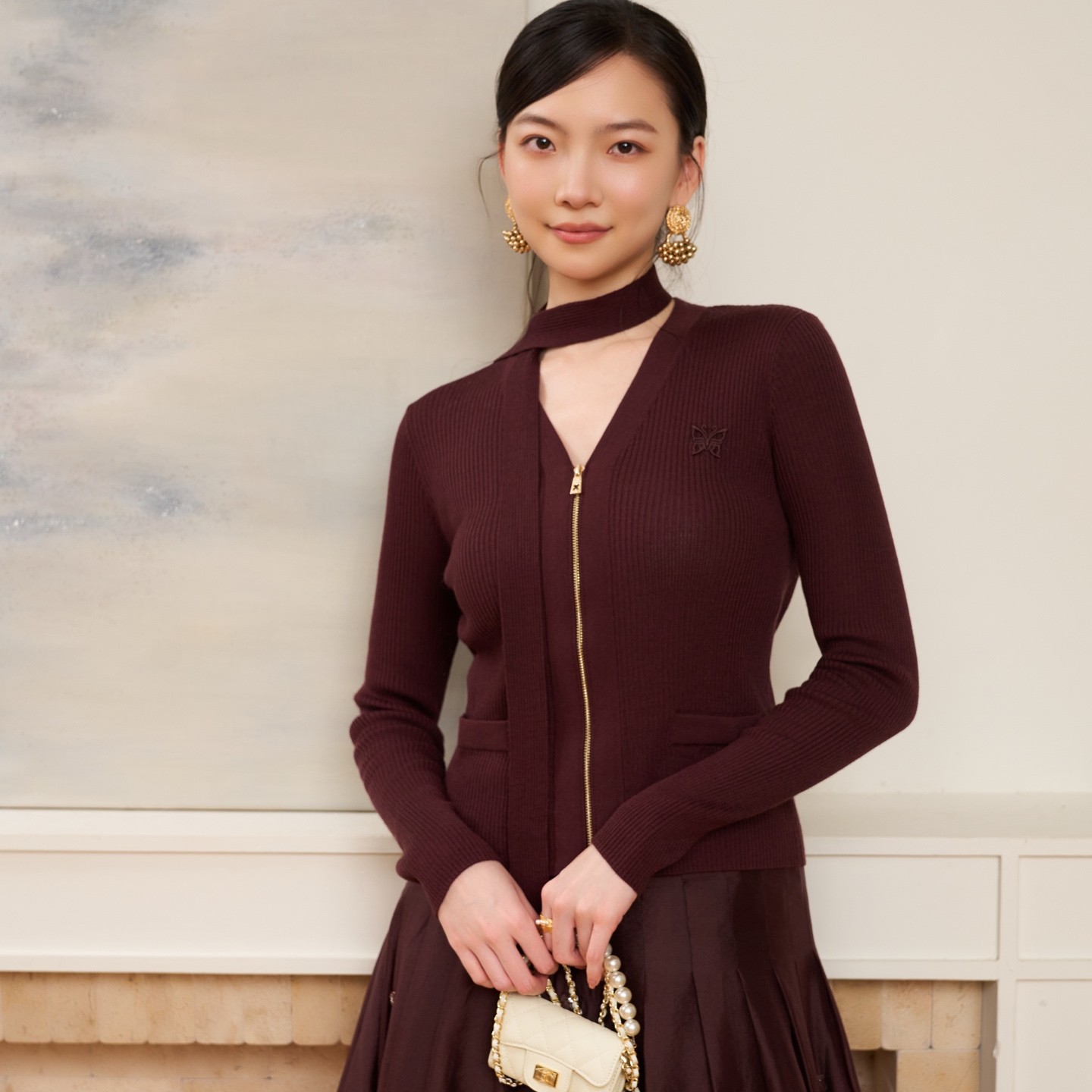 COCOON常规V领轻奢优雅修身显瘦针织开衫25309AC312363091