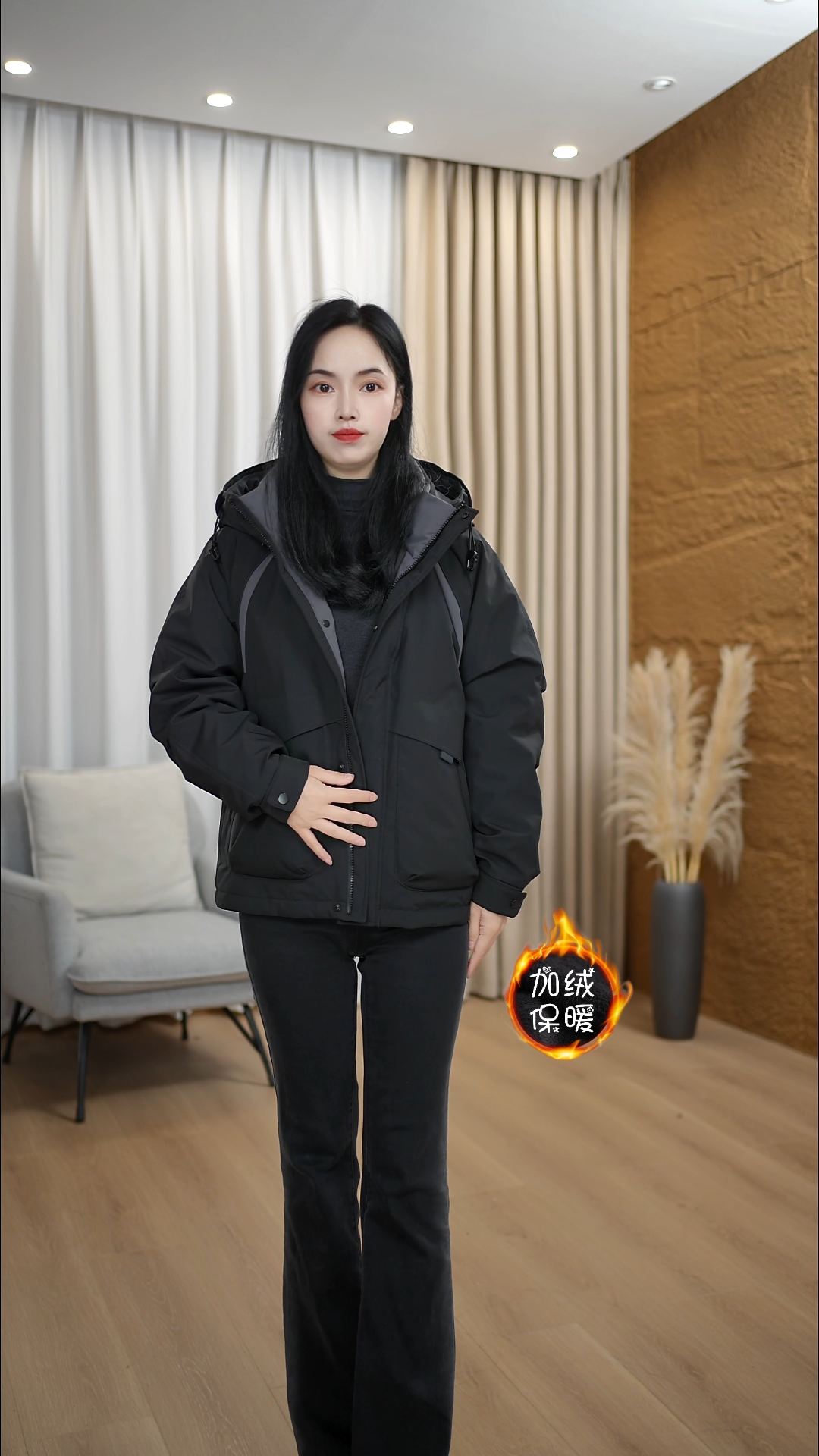 608五防面料大码女装外套冲锋派克服时尚连帽加绒保暖棉衣