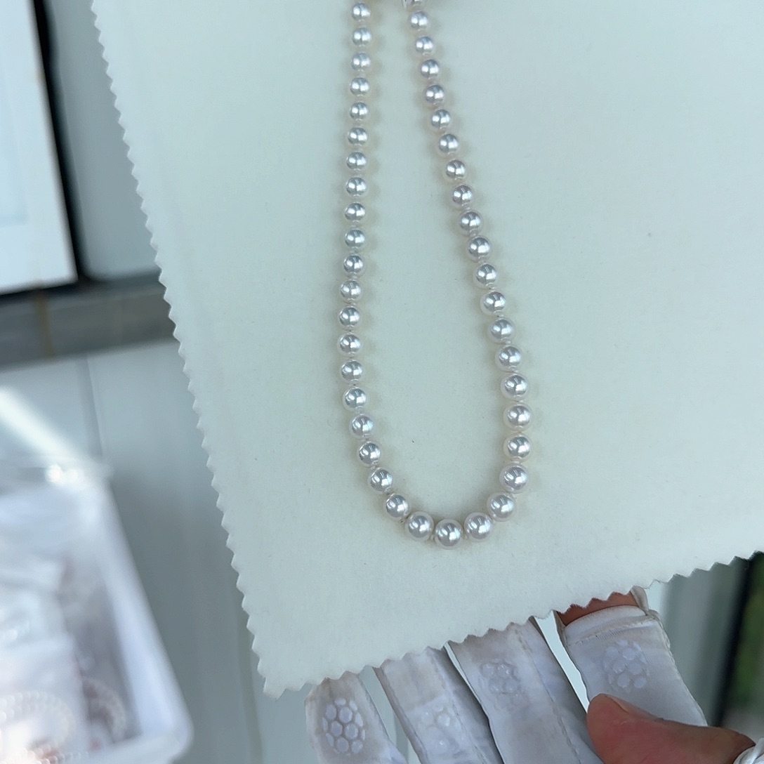 淡水珍珠银S925镶嵌颈饰7-8无核极光镜面正圆无暇炫彩冷白