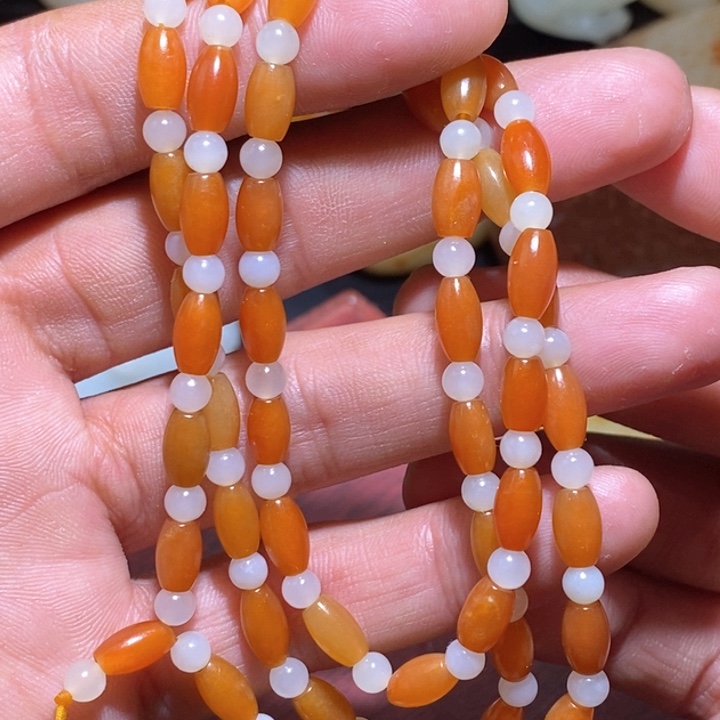 和田玉米珠项链未镶嵌