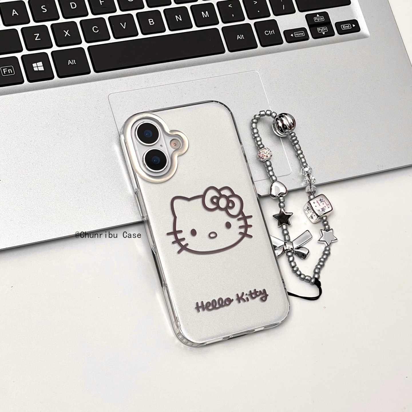 简约高级银kitty头凯蒂适用苹果17/16promax手机壳日韩15/14/13