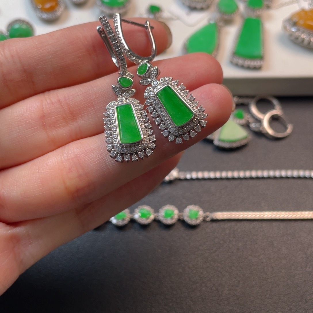 翡翠吊坠(不含链)银S925镶嵌耳坠