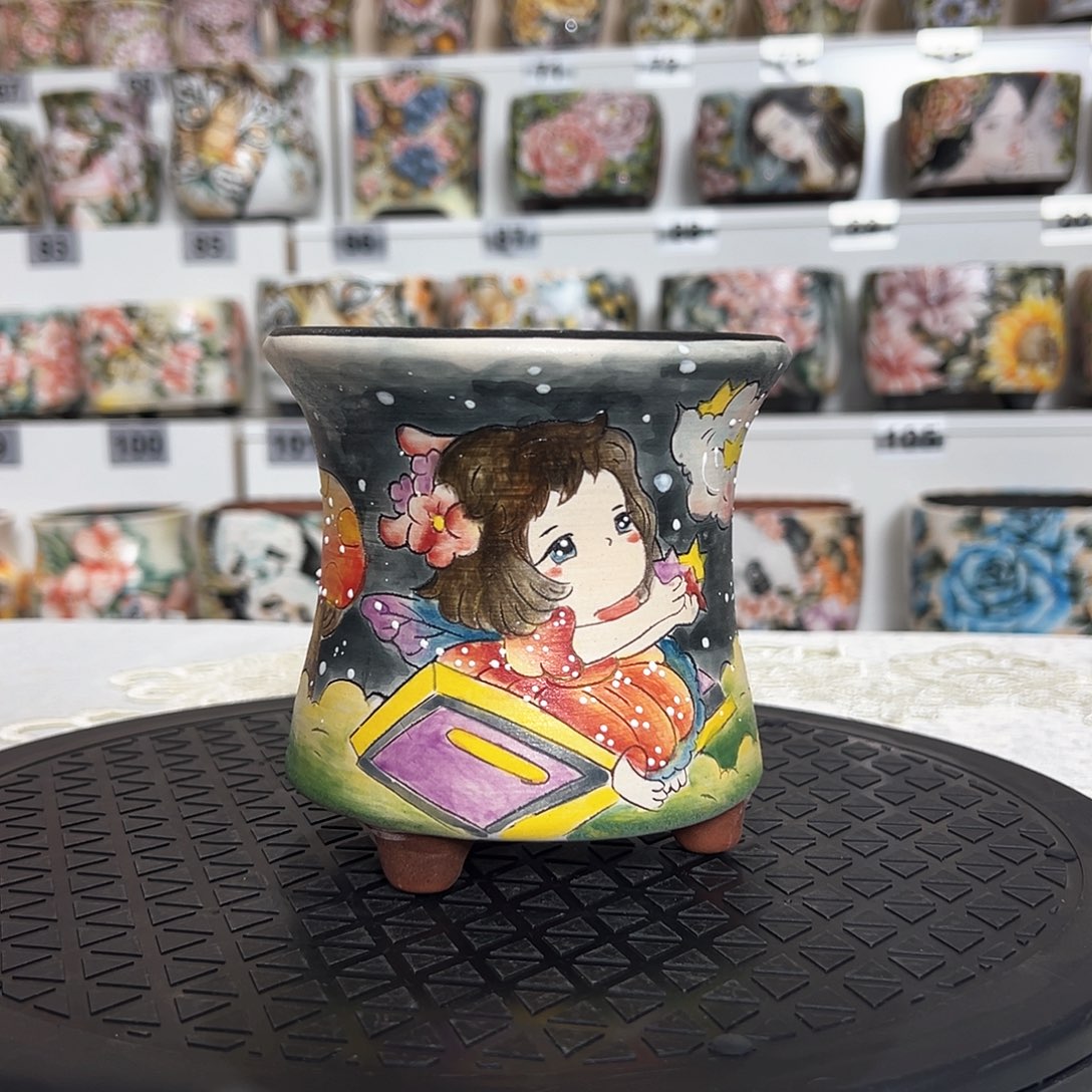 手绘陶瓷花盆口11.6