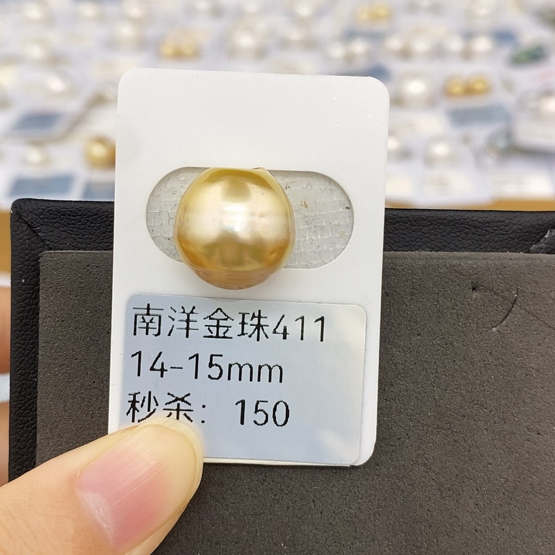 未镶嵌耳饰海水珍珠14-15mm金珠（无鉴赏）
