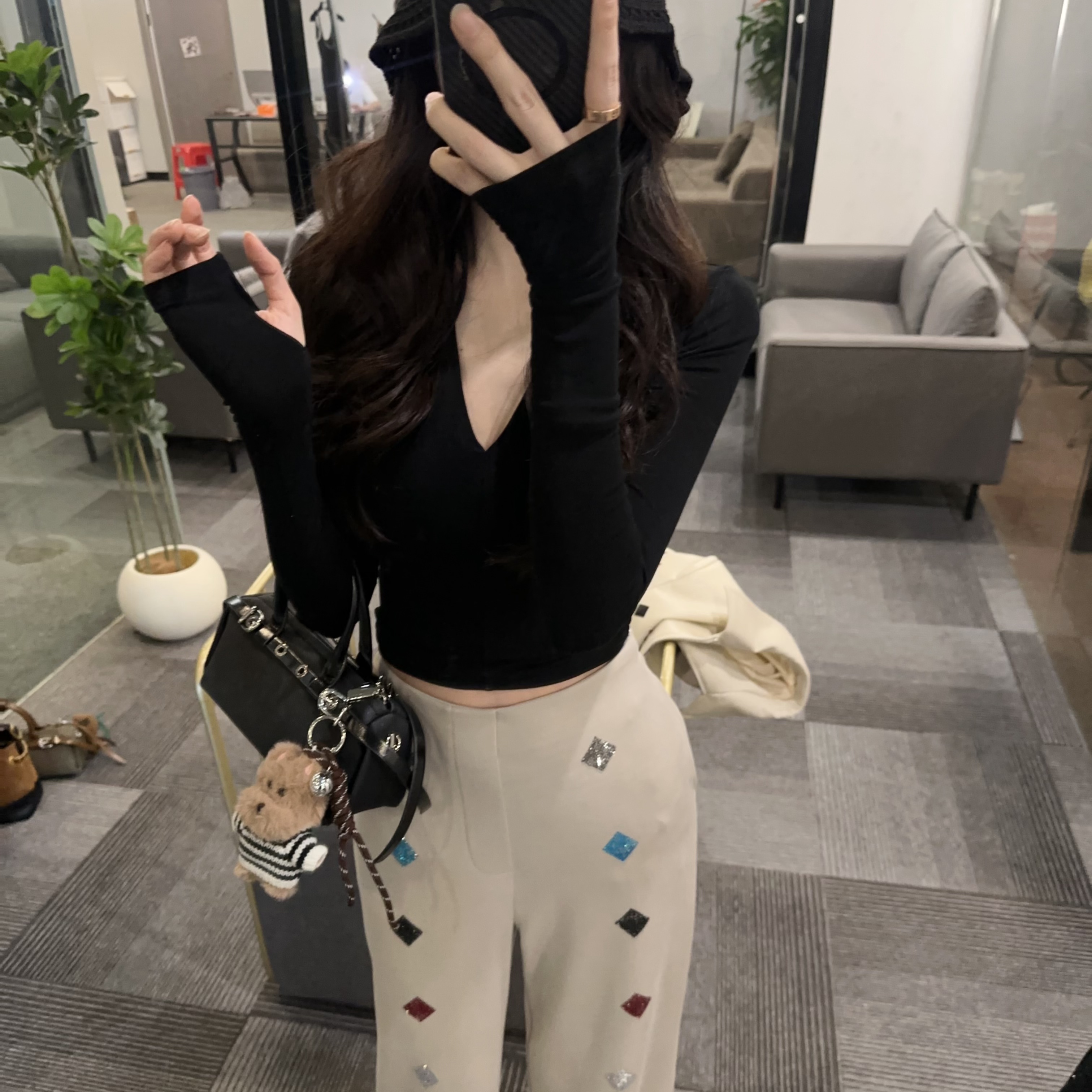 【OS&oneshow】欧若风显瘦长袖上衣重工烫钻阔腿裤休闲风两件套