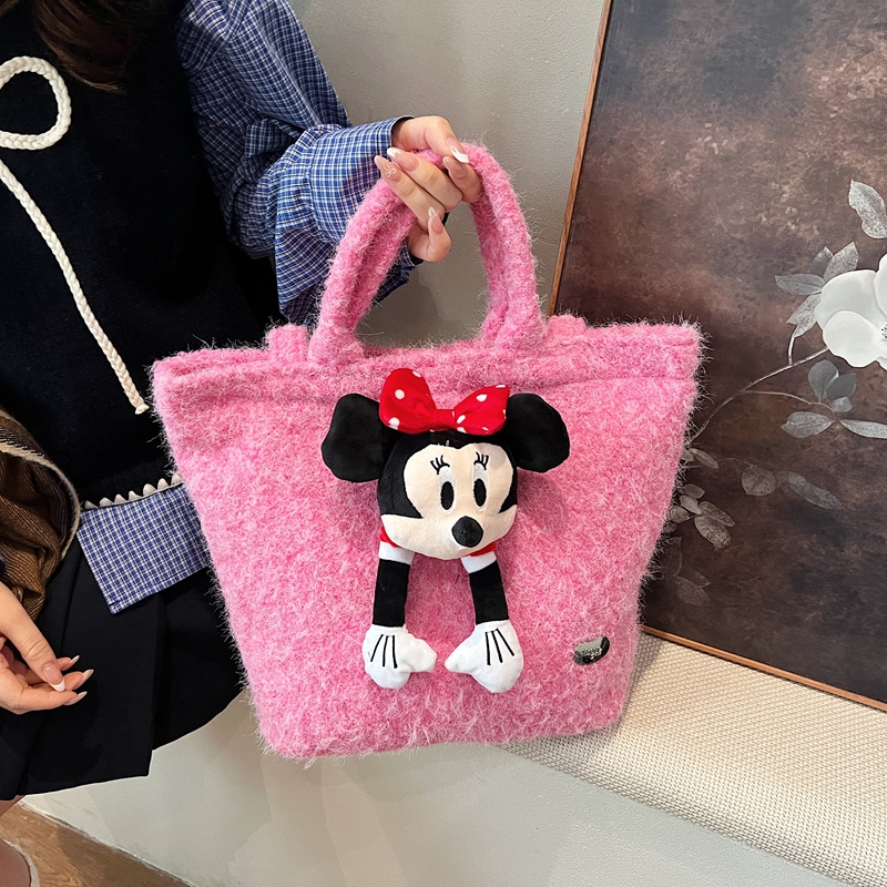 2025秋冬毛绒绒斜挎包大容量日系手提单肩学生托特包包新款包包女