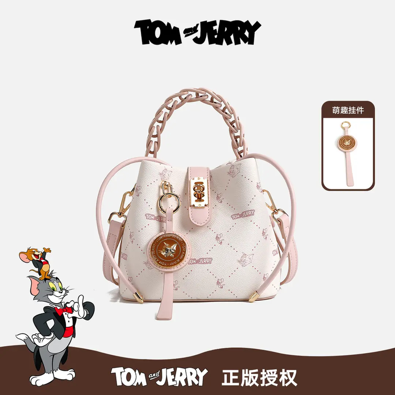 【Tom and Jerry】2025新款时尚印花单肩斜跨水桶包