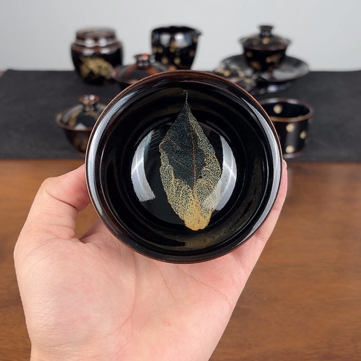 瓷木叶天目菩提叶撇口盏