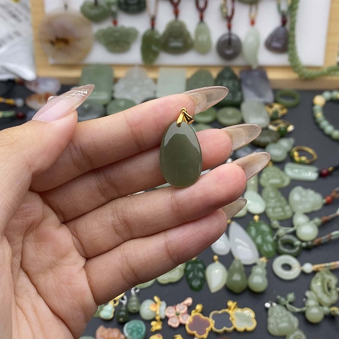 和田玉吊坠(不含链)银S925镶嵌