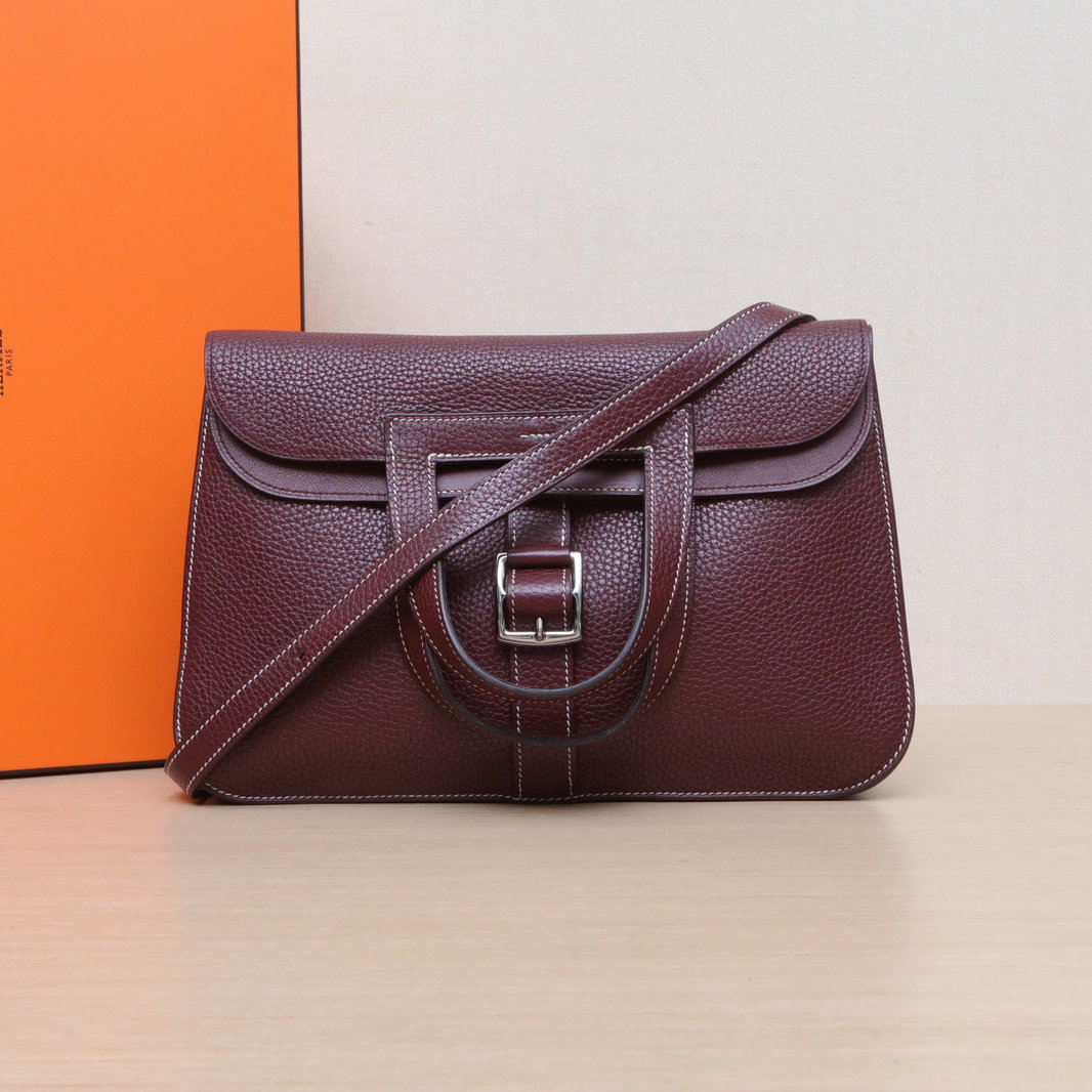 95新 Hermes/爱马仕 花花Halzan 31 55爱马仕红 TC皮 A刻 银扣 